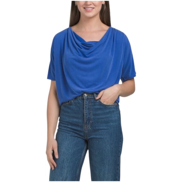 GREEN ENVELOPE Made In Usa Dolman Sleeve Cowl Neck Slub Top - Picture 1 of 2